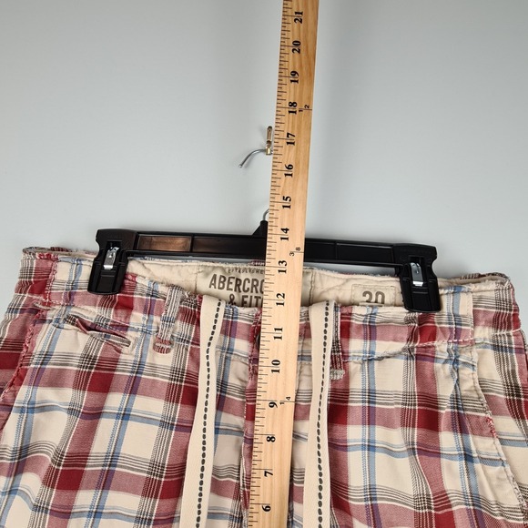 Abercrombie & Fitch Cargo Shorts Men 30 Red Plaid Drawstring Button Fly Vintage - Picture 3 of 14